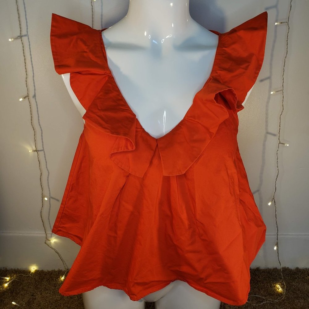 Zara Trafaluc ruffle collar crop top L